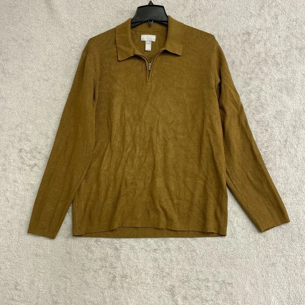 Hickey Freeman Men's L Brown Quarter-Zip Sweater Rayon/Poly Blend G1842